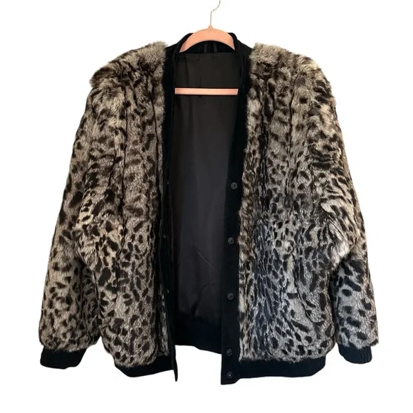 Vintage Mob Wives Boho Animal Print Oversized Authentic Fur Coat With Suede Trim